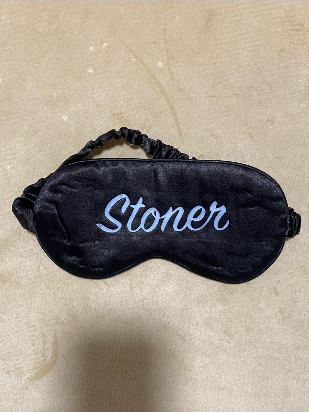 Black Satin Sleep Mask with "Stoner" Script